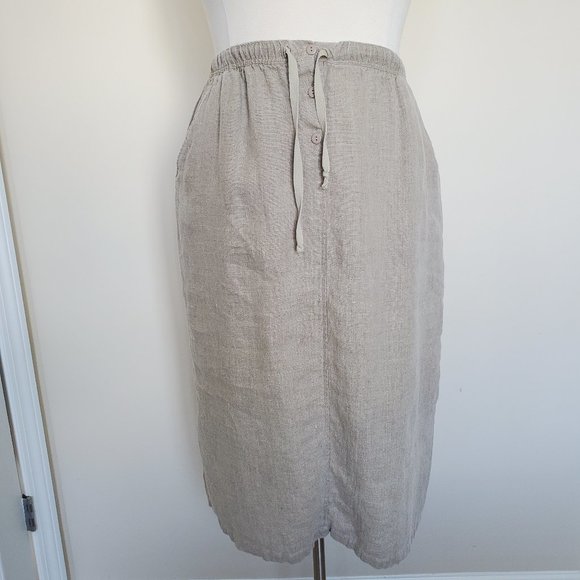 silhouettes Dresses & Skirts - Silhouettes Plus Size 1X 100% Linen Skirt Pockets Elastic Waist Back Slit Beige